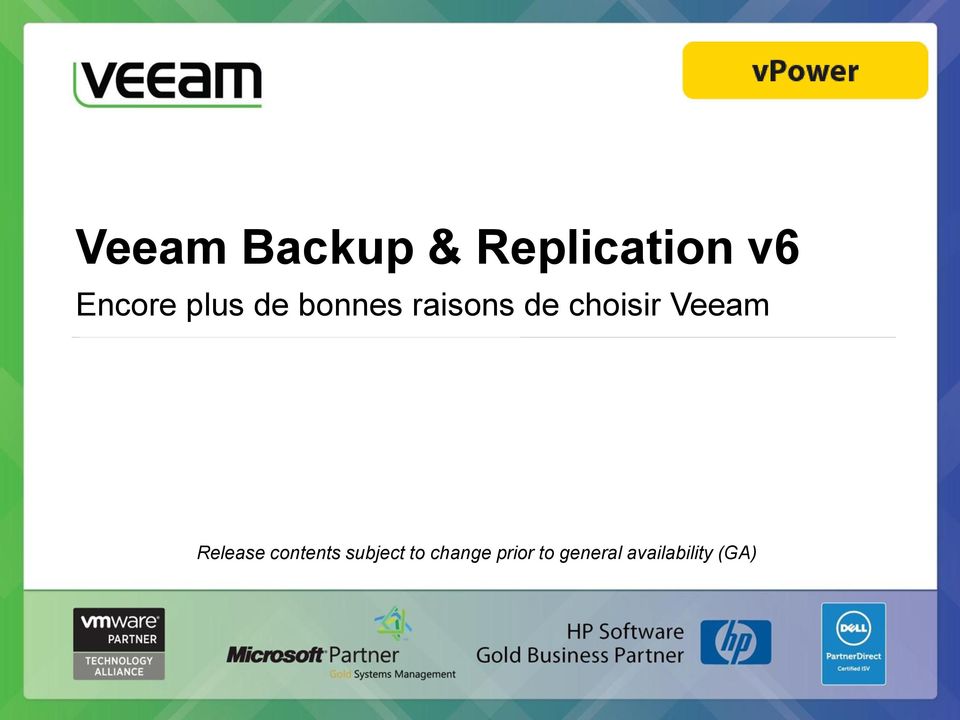 Veeam Release contents subject to