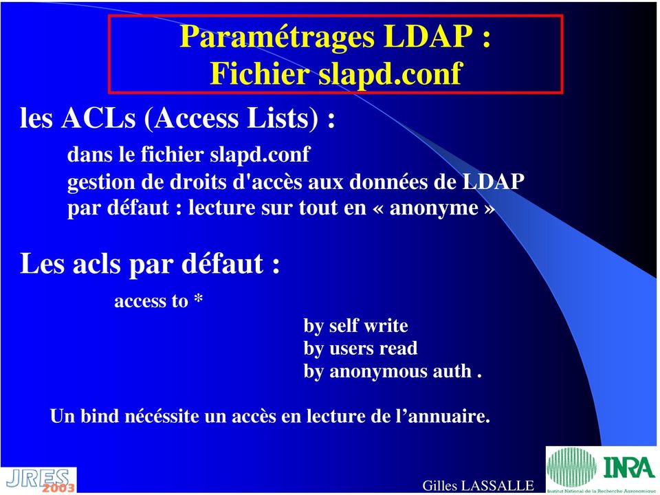 conf gestion de droits d'accès aux données de LDAP par défaut : lecture sur