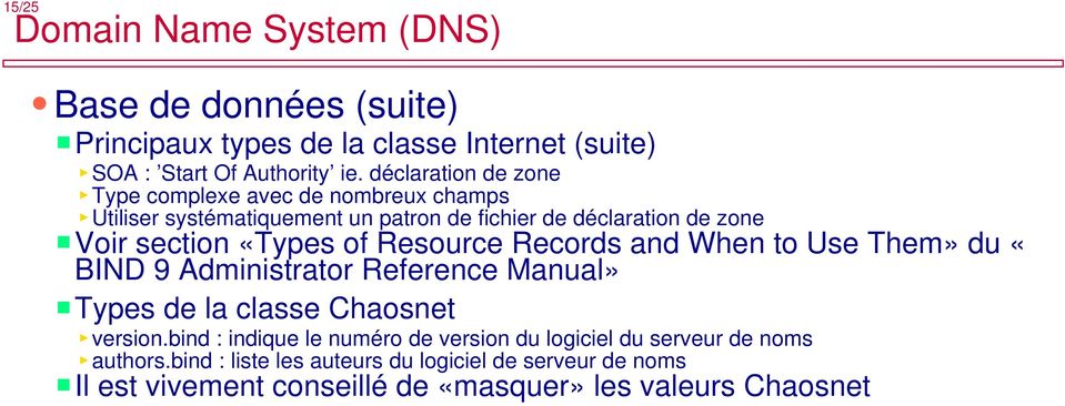 «Types of Resource Records and When to Use Them» du «BIND 9 Administrator Reference Manual» Types de la classe Chaosnet version.