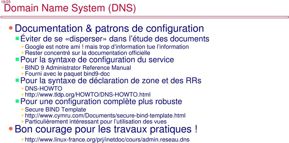 Fourni avec le paquet bind9-doc Pour la syntaxe de déclaration de zone et des RRs DNS-HOWTO http://www.tldp.org/howto/dns-howto.