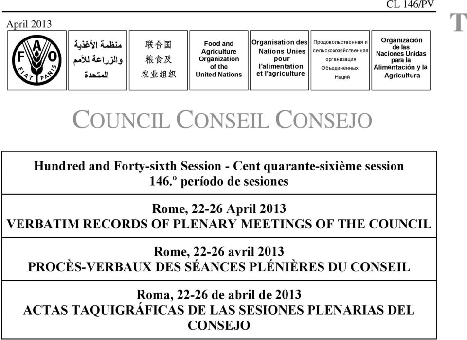 CONSEJO Hundred and Forty-sixth Session - Cent quarante-sixième session 146.