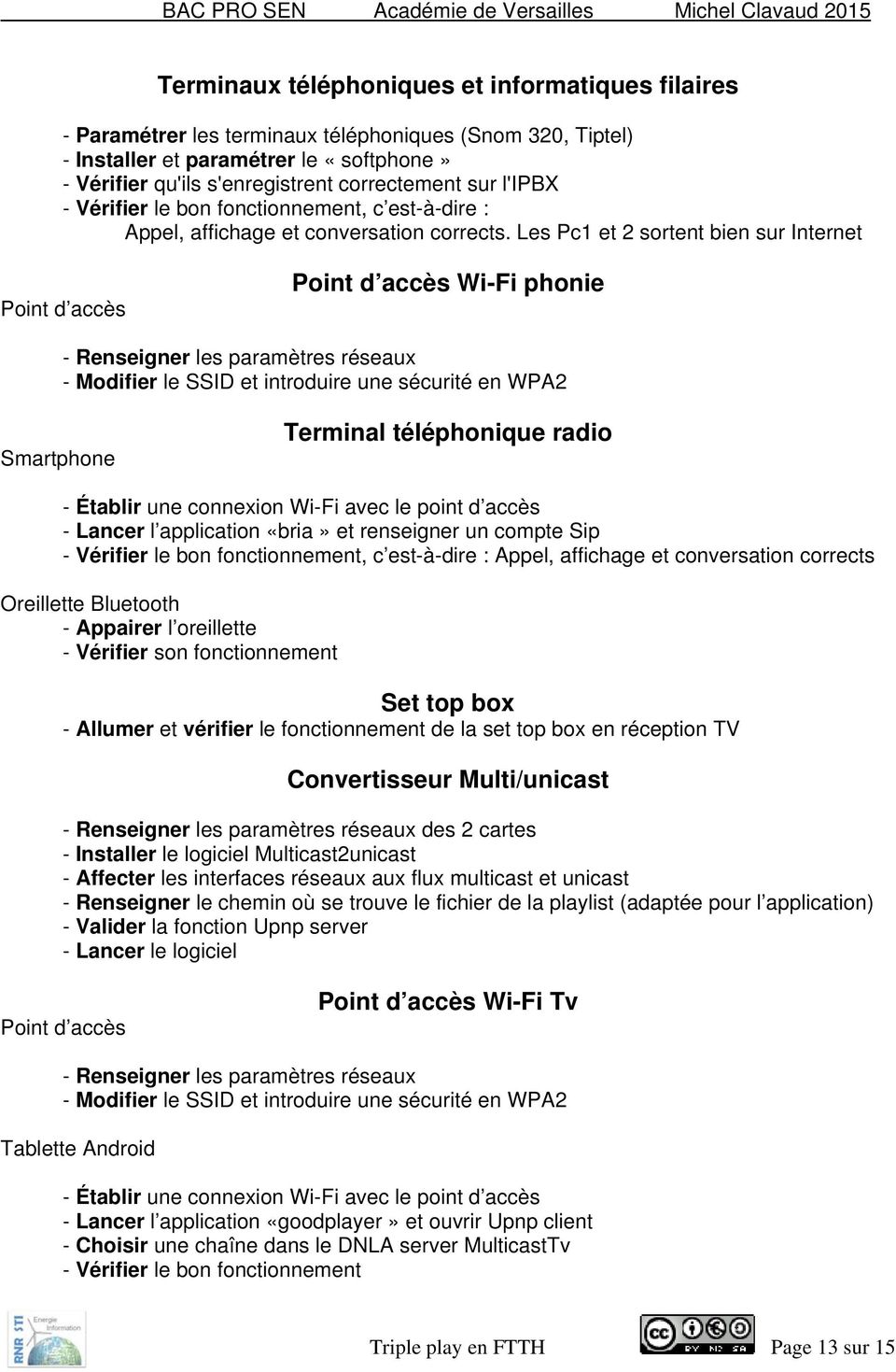 Les Pc1 et 2 sortent bien sur Internet Point d accès Point d accès Wi-Fi phonie - Renseigner les paramètres réseaux - Modifier le SSID et introduire une sécurité en WPA2 Smartphone Terminal