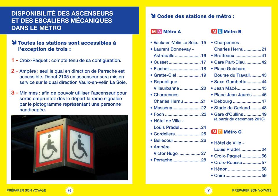 3 - Minimes : afin de pouvoir utiliser l ascenseur pour sortir, empruntez dès le départ la rame signalée par le pictogramme représentant une personne handicapée.