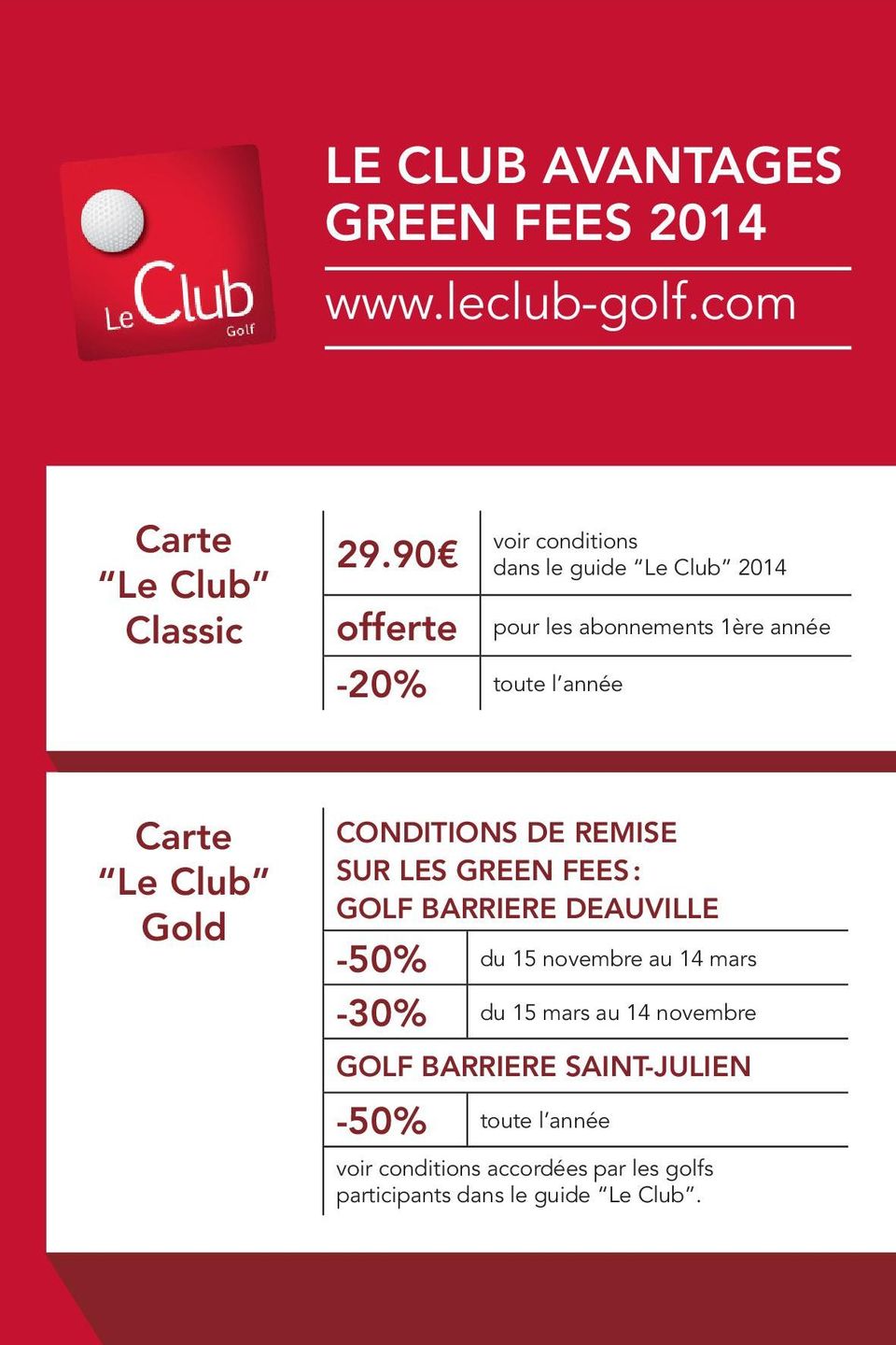 Le Club Gold Conditions de remise sur les green fees : GOLF BARRIERE DEAUVILLE -50% -30% du 15 novembre au 14