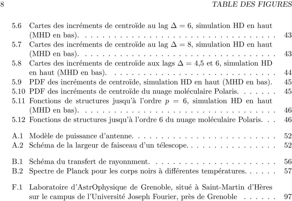 8 Cartes des incréments de centroïde aux lags = 4,5 et 6, simulation HD en haut (MHD en bas)............................. 44 5.9 PDF des incréments de centroïde, simulation HD en haut (MHD en bas).
