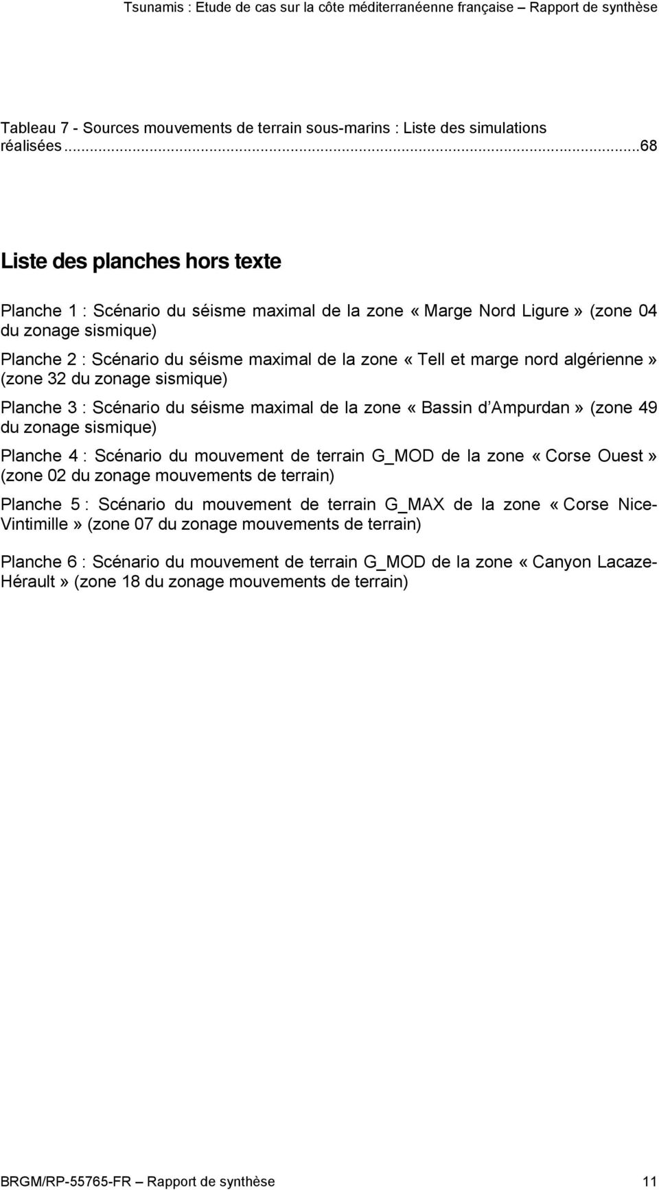 nord algérienne» (zone 32 du zonage sismique) Planche 3 : Scénario du séisme maximal de la zone «Bassin d Ampurdan» (zone 49 du zonage sismique) Planche 4 : Scénario du mouvement de terrain G_MOD de
