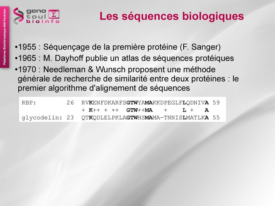 de recherche de similarité entre deux protéines : le premier algorithme d'alignement de séquences RBP: