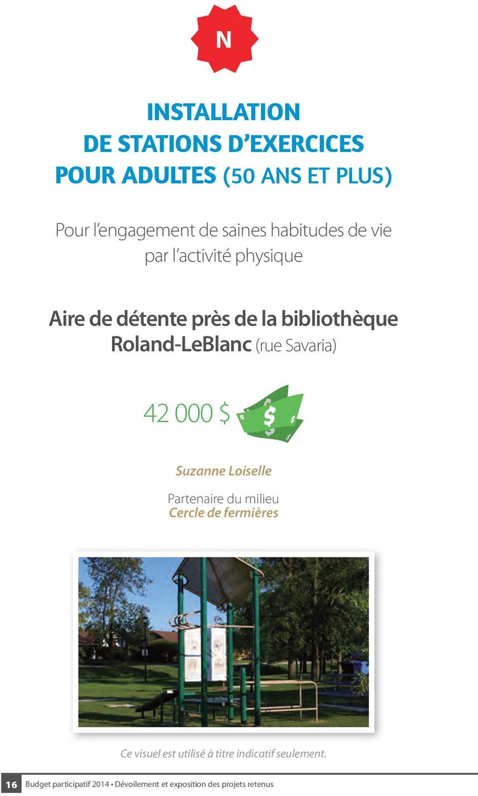 bibliothèque Roland-LeBlanc (rue Savaria) 42 000 $ Suzanne Loiselle Partenaire du