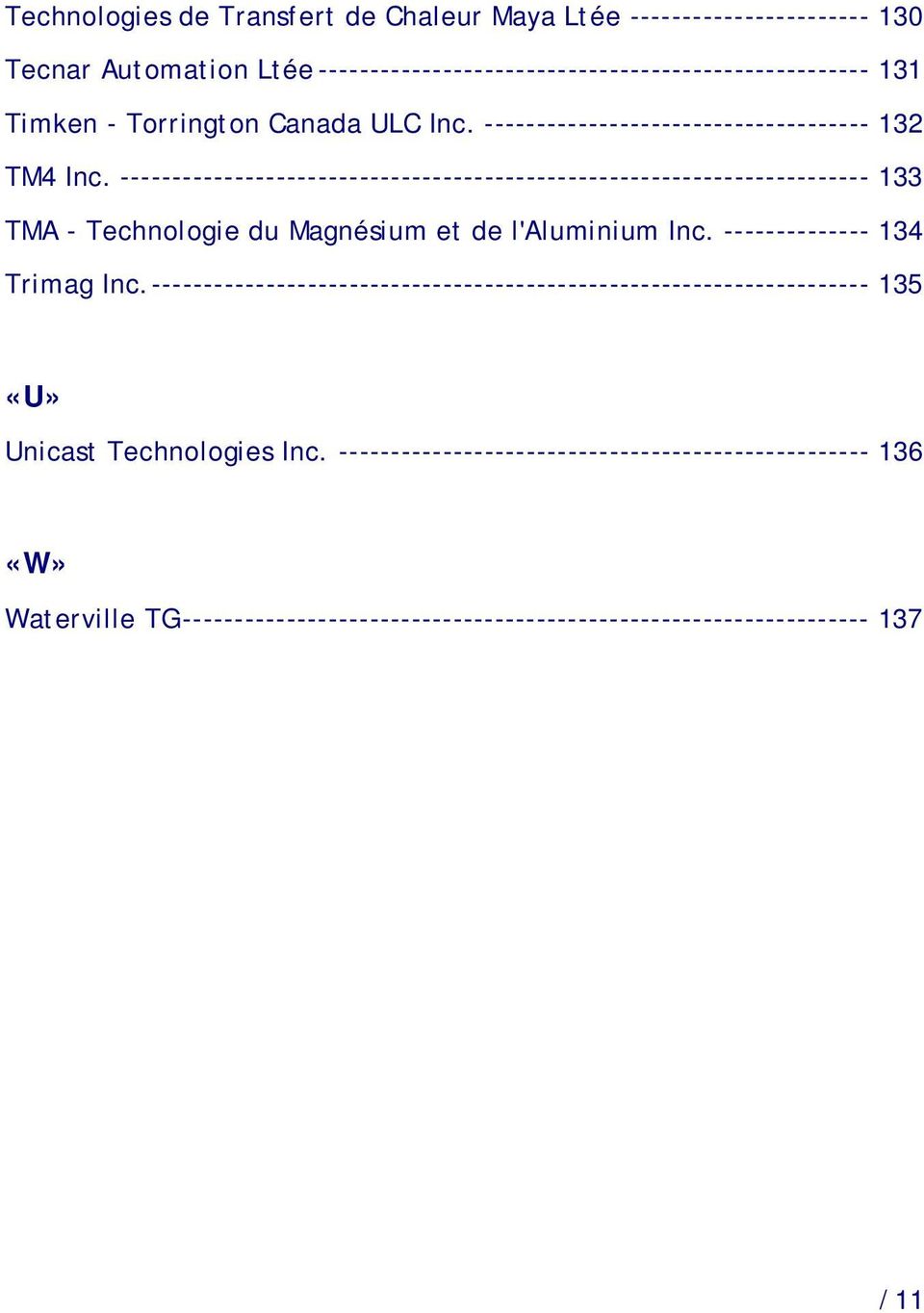 ------------------------------------------------------------------------ 133 TMA - Technologie du Magnésium et de l'aluminium Inc. -------------- 134 Trimag Inc.