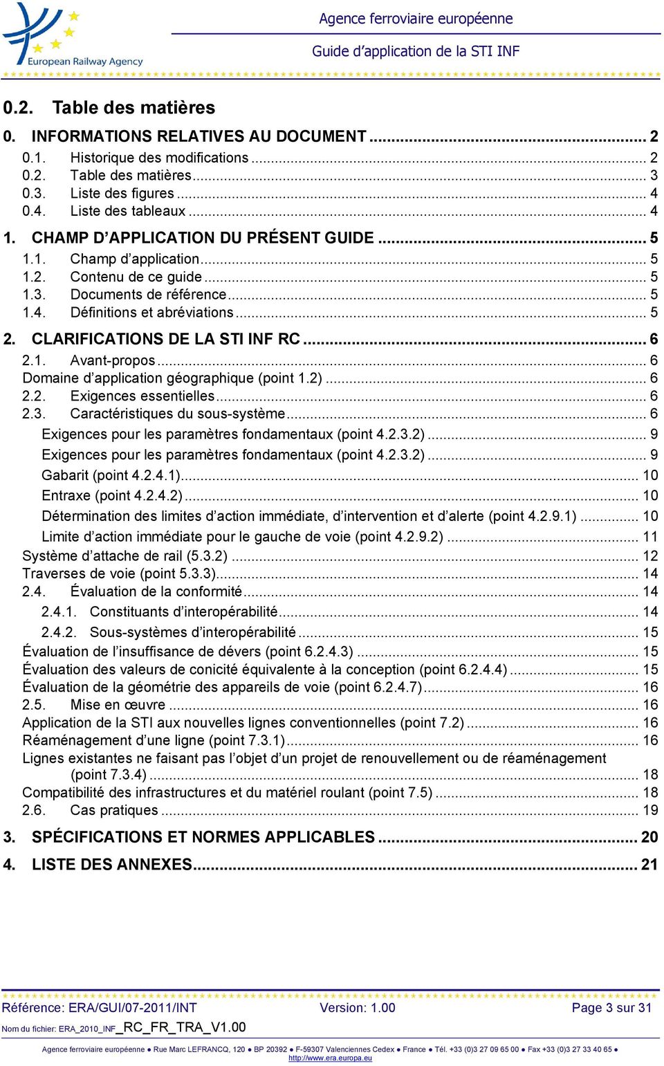 CLARIFICATIONS DE LA STI INF RC... 6 2.1. Avant-propos... 6 Domaine d application géographique (point 1.2)... 6 2.2. Exigences essentielles... 6 2.3. Caractéristiques du sous-système.
