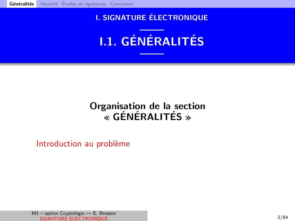 section «GÉNÉRALITÉS»