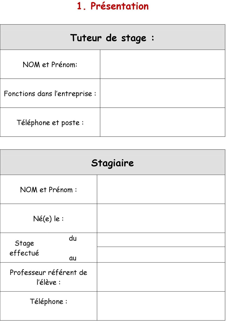 Stagiaire NOM et Prénom : Né(e) le : Stage