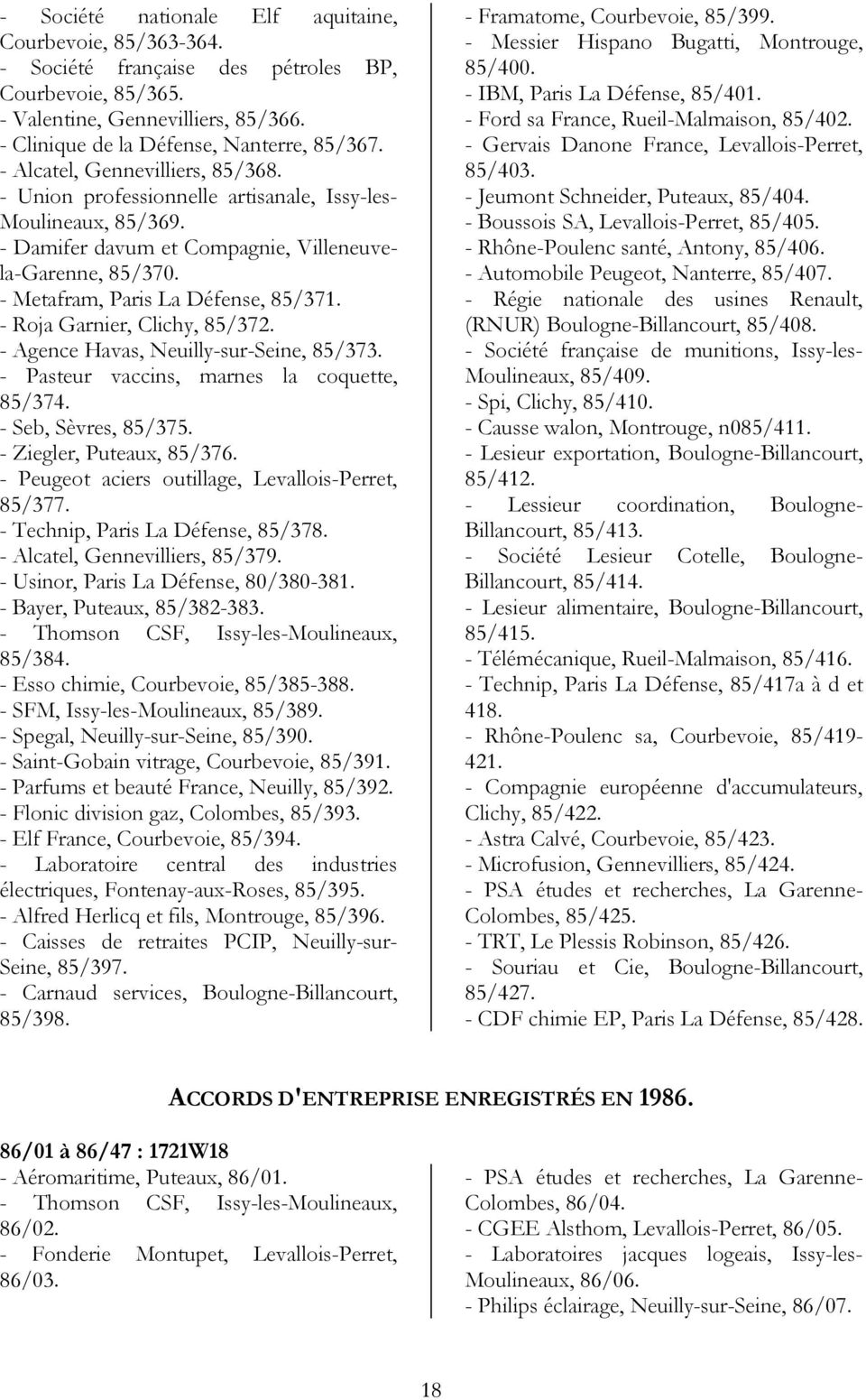 - Roja Garnier, Clichy, 85/372. - Agence Havas, Neuilly-sur-Seine, 85/373. - Pasteur vaccins, marnes la coquette, 85/374. - Seb, Sèvres, 85/375. - Ziegler, Puteaux, 85/376.