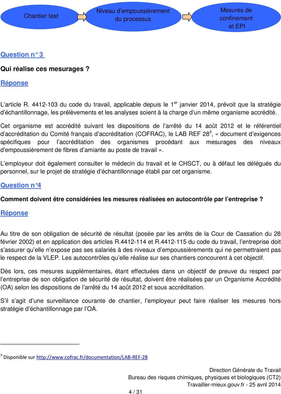 Cet organisme est accrédité suivant les dispositions de l arrêté du 14 août 2012 et le référentiel d accréditation du Comité français d accréditation (COFRAC), le LAB REF 28 3, «document d exigences