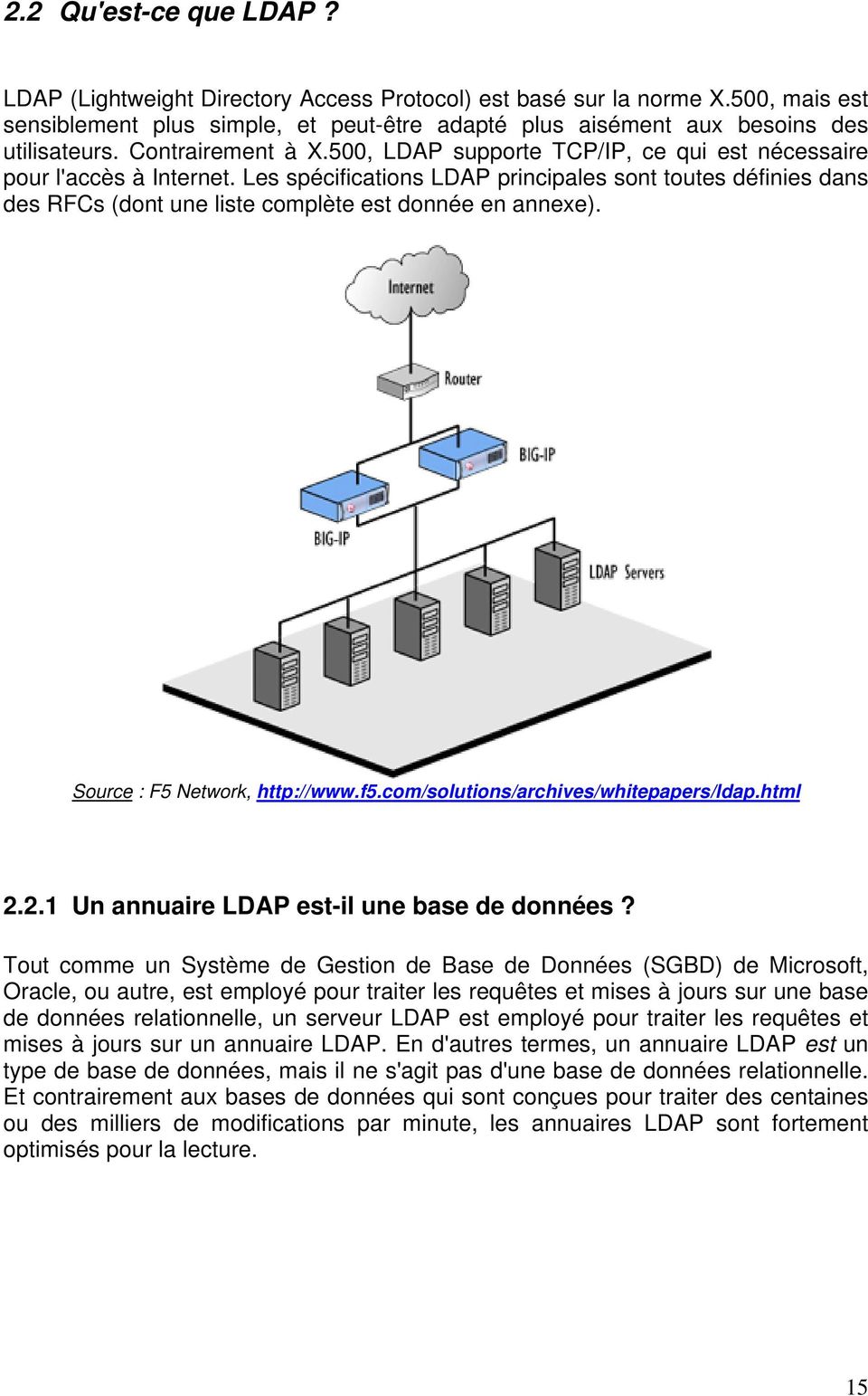 Les spécifications LDAP principales sont toutes définies dans des RFCs (dont une liste complète est donnée en annexe). Source : F5 Network, http://www.f5.com/solutions/archives/whitepapers/ldap.
