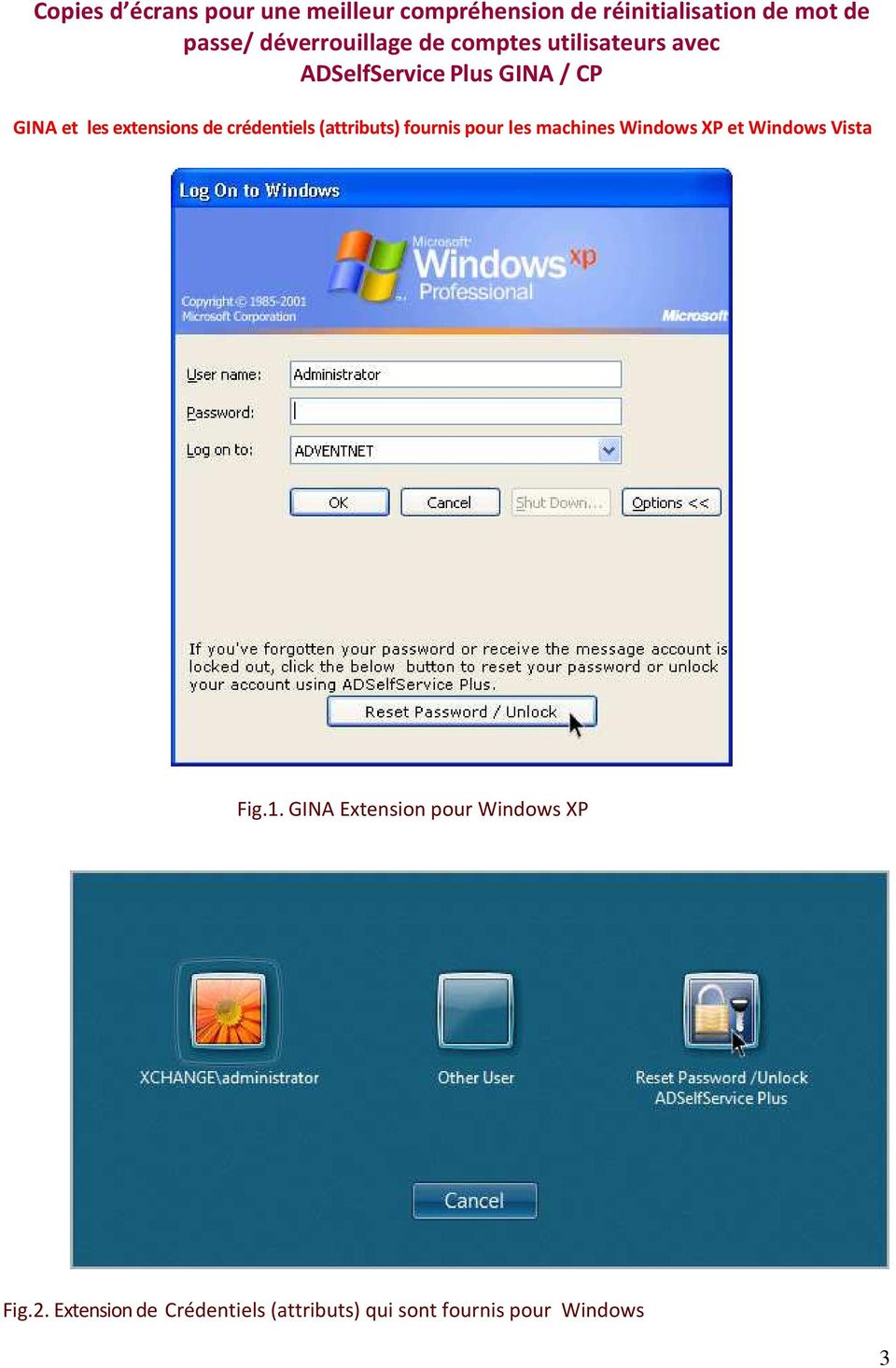 extensions de crédentiels (attributs) fournis pour les machines Windows XP et Windows Vista