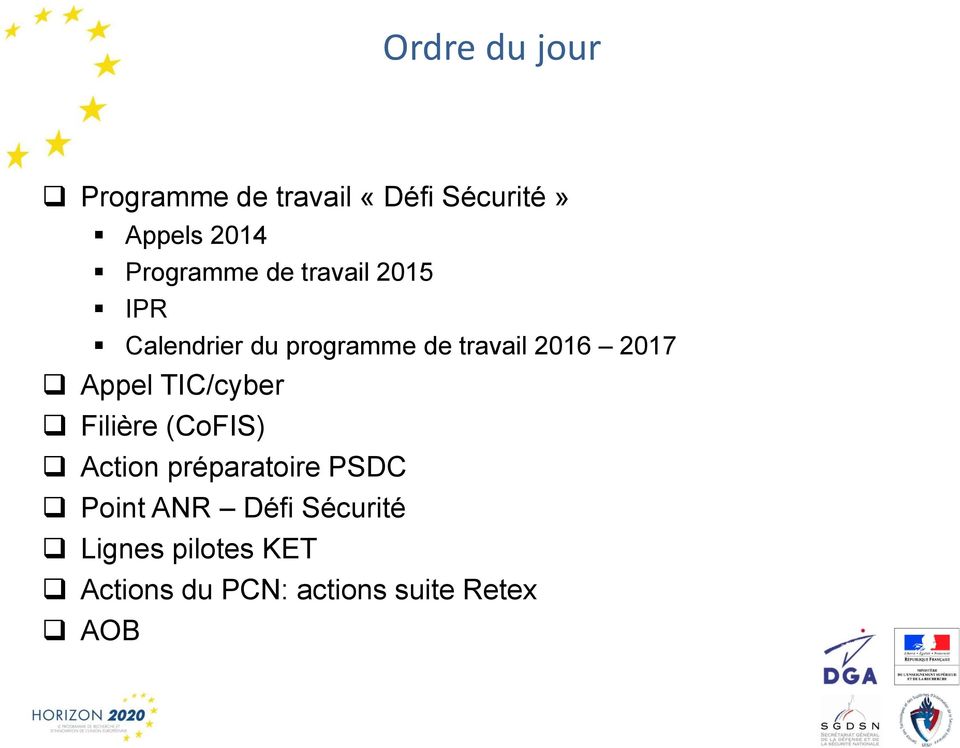 2017 Appel TIC/cyber Filière (CoFIS) Action préparatoire PSDC Point