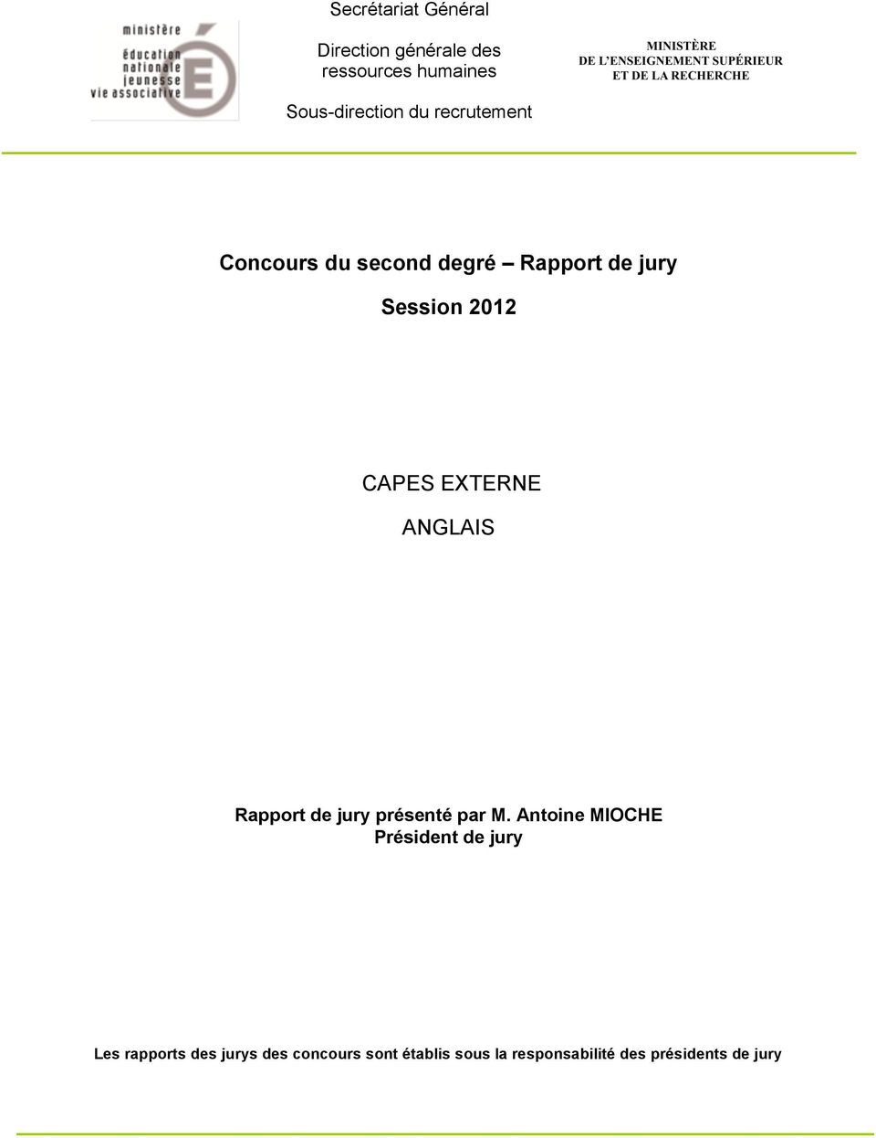 ANGLAIS Rapport de jury présenté par M.
