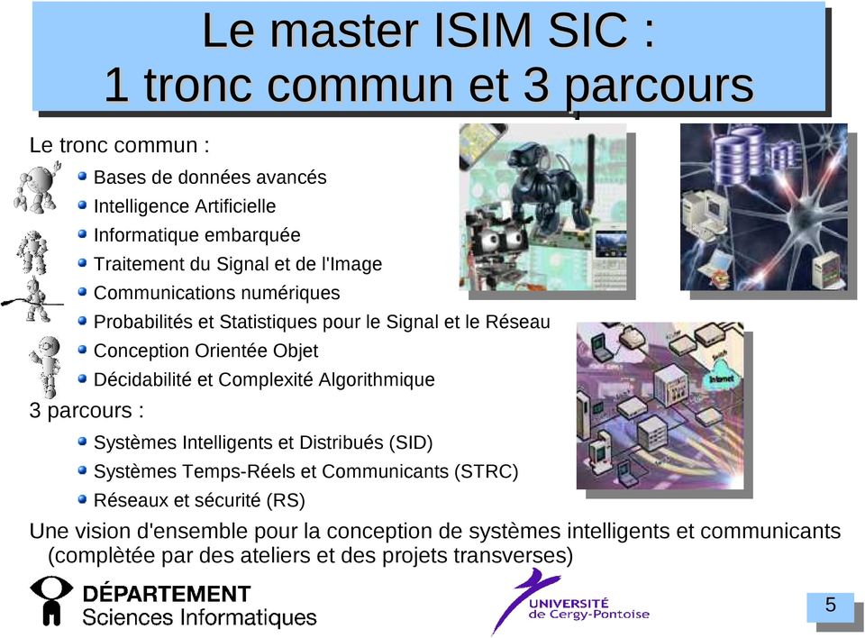 Objet Décidabilité et Complexité Algorithmique Systèmes Intelligents et Distribués (SID) Systèmes Temps-Réels et Communicants (STRC) Réseaux et