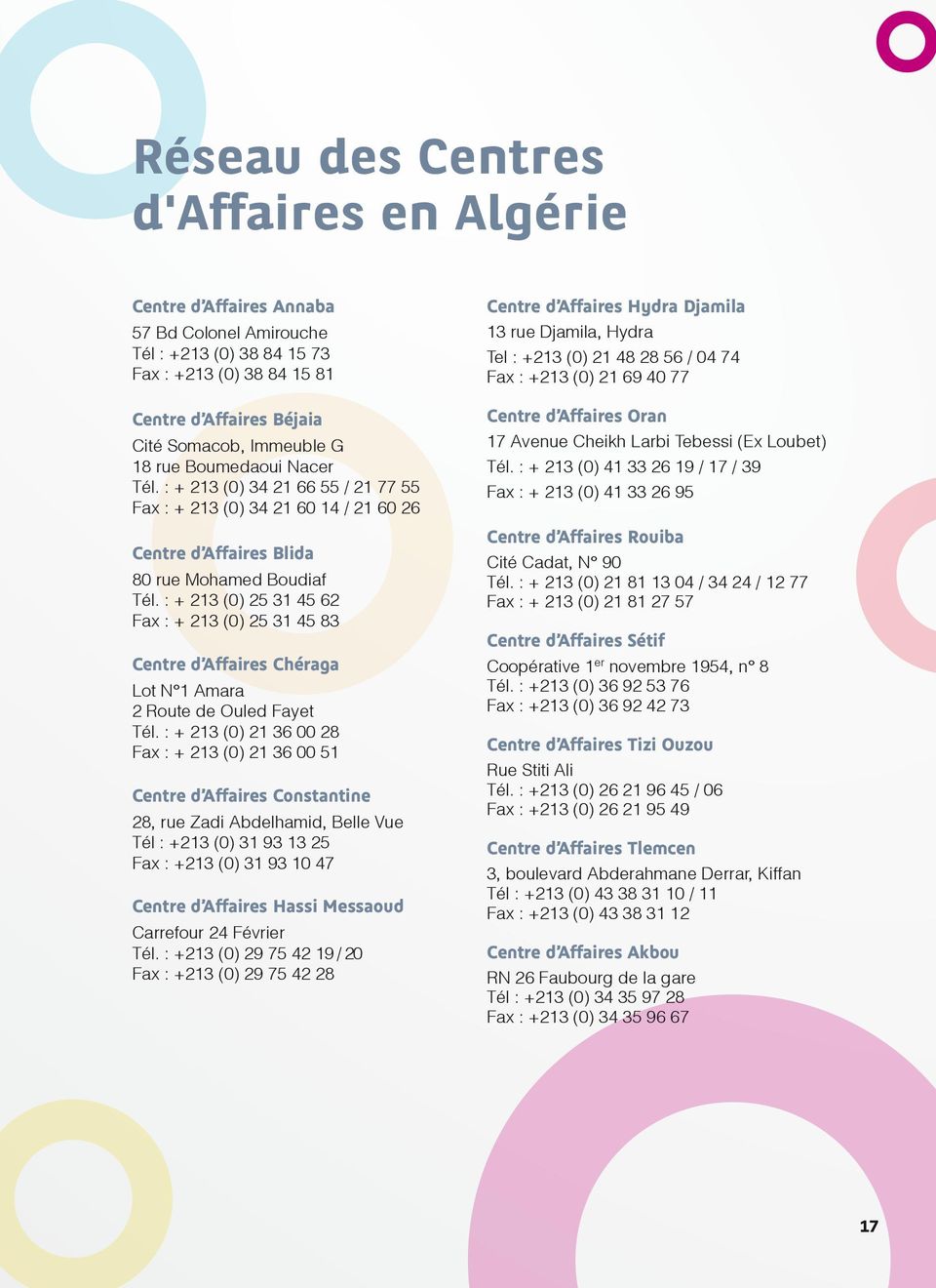 : + 213 (0) 25 31 45 62 Fax : + 213 (0) 25 31 45 83 Centre d Affaires Chéraga Lot N 1 Amara 2 Route de Ouled Fayet Tél.