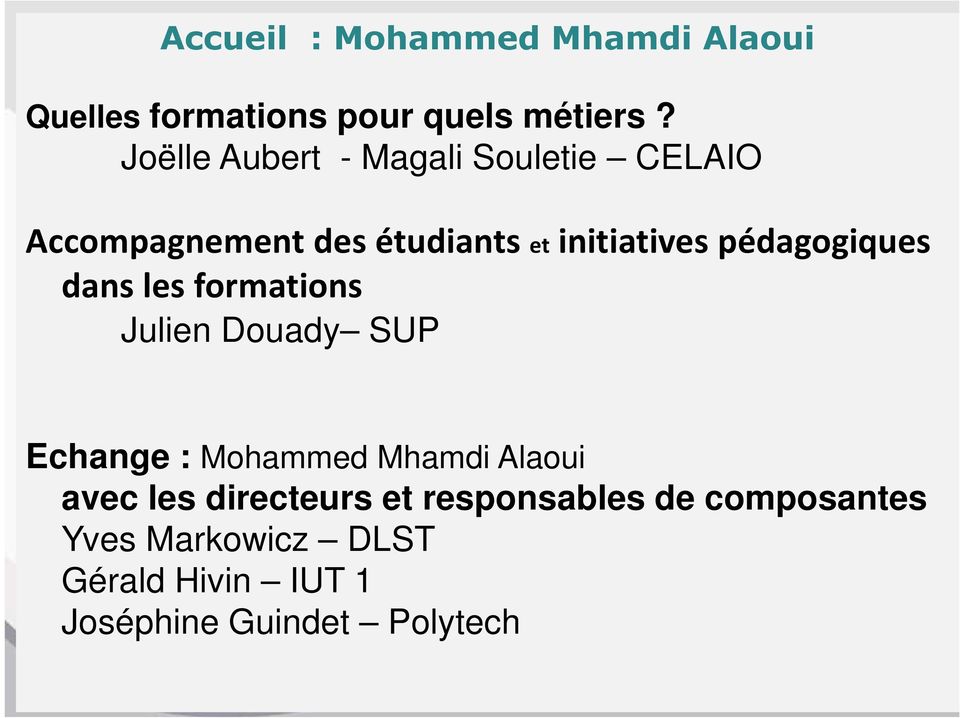 pédagogiques dans les formations Julien Douady SUP Echange : Mohammed Mhamdi Alaoui avec