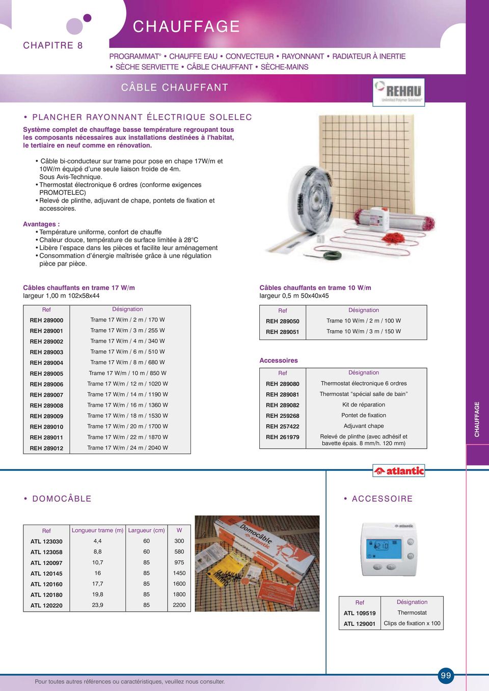 Thermostat électronique 6 ordres (conforme exigences PROMOTELEC) Relevé de plinthe, adjuvant de chape, pontets de fixation et accessoires.