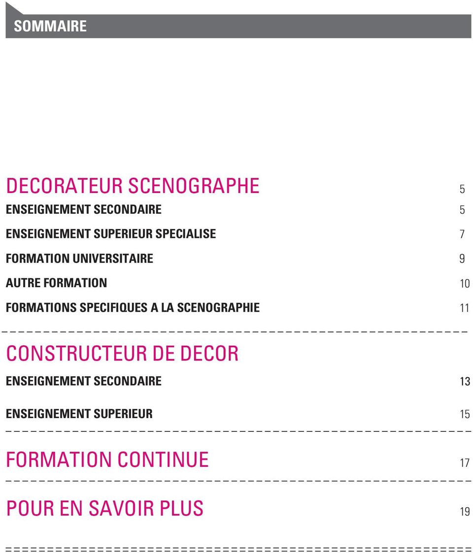 FORMATIONs SPECIFIQUEs A LA SCENOGRAPHIE 11 CONSTRUCTEUR DE DECOR