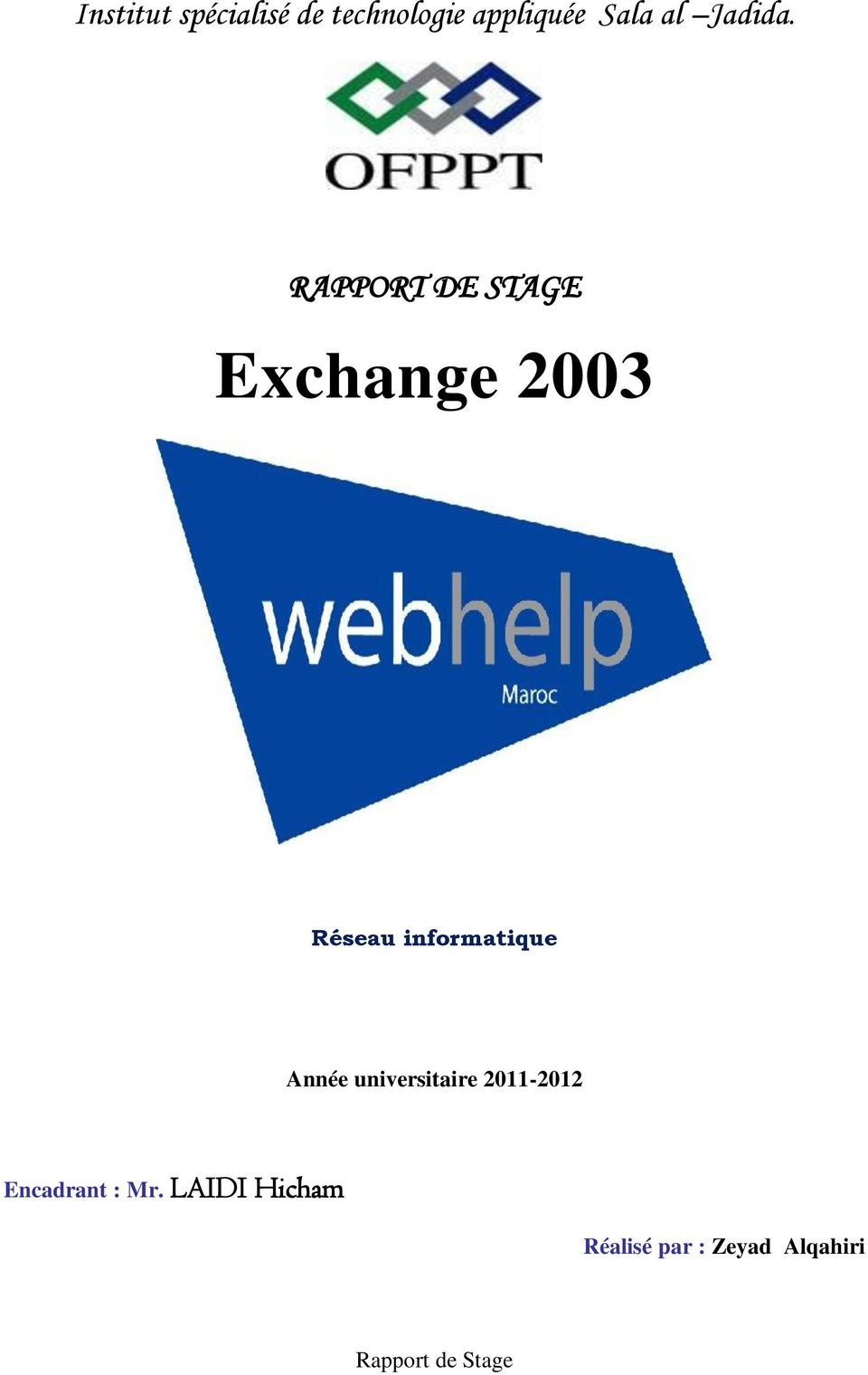 RAPPORT DE STAGE Exchange 2003 Réseau informatique