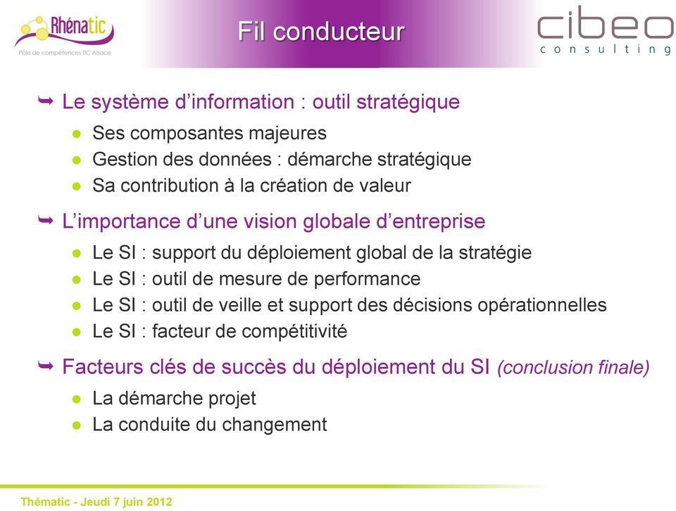 la stratégie Le SI : outil de mesure de performance Le SI : outil de veille et support des décisions opérationnelles Le SI :
