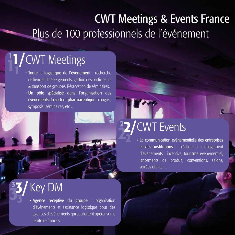 .. Key DM Agence réceptive du groupe : organisation d événements et assistance logistique pour des agences d événements qui souhaitent opérer sur le territoire français.