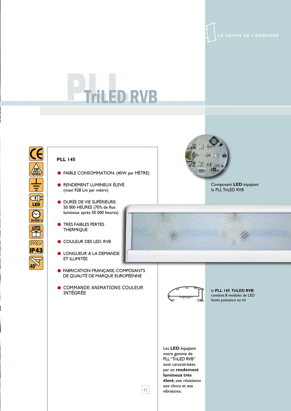 composants de qualité de marque européenne commande animations couleur intégrée Composant LED équipant le PLL TriLED RVB le PLL 145 TriLED RVB contient 8 modules de