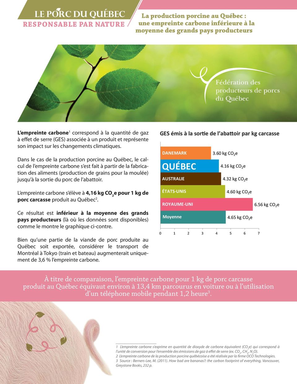 Dans le cas de la production porcine au Québec, le calcul de l empreinte carbone s est fait à partir de la fabrication des aliments (production de grains pour la moulée) jusqu à la sortie du porc de