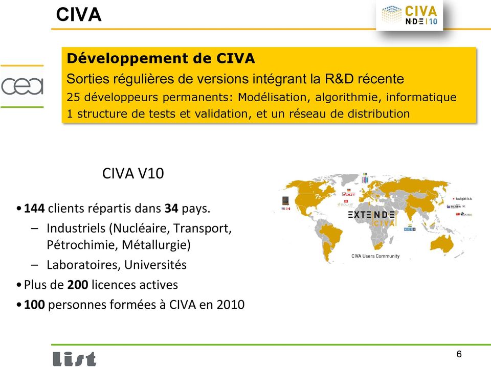 distribution CIVA V10 144 clients répartis dans 34 pays.