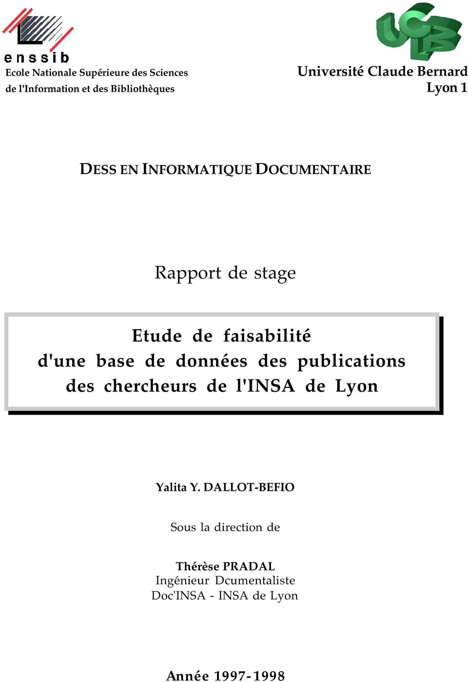 d'une base de données des publications des chercheurs de l'insa de Lyon Yalita Y.