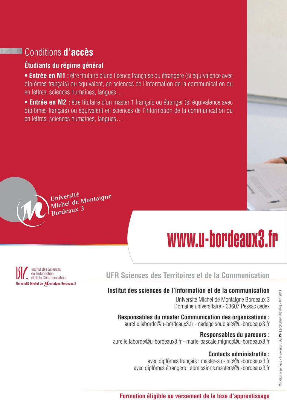 information de la communication ou en lettres, sciences humaines, langues www.u-bordeaux3.