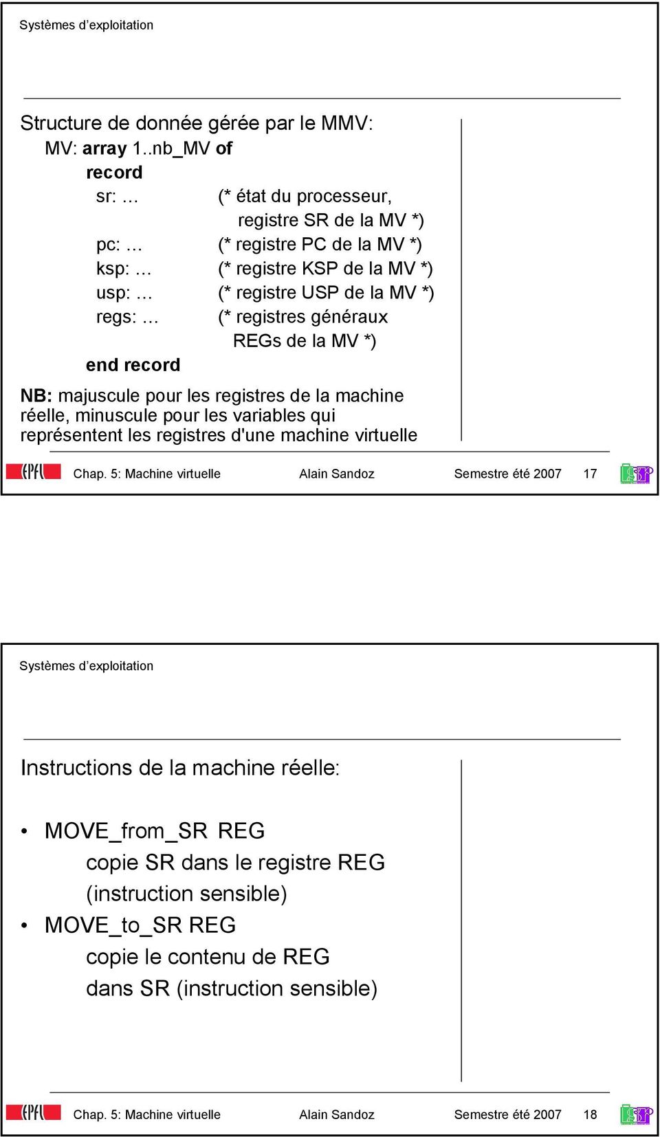 registres généraux REGs de la MV *) end record NB: majuscule pour les registres de la machine réelle, minuscule pour les variables qui représentent les registres d'une machine