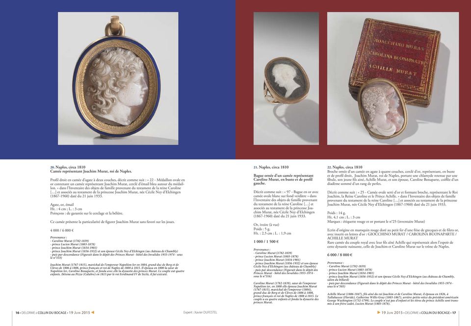 » dans l Inventaire des objets de famille provenant du testament de la reine Caroline [ et associés au testament de la princesse Joachim Murat, née Cécile Ney d Elchingen (1867-1960) daté du 21 juin
