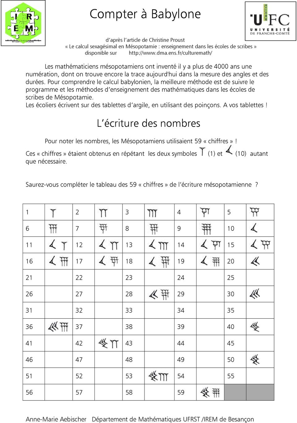 fr/culturemath/ Les mathématiciens mésopotamiens ont inventé il y a plus de 4000 ans une numération, dont on trouve encore la trace aujourd'hui dans la mesure des angles et des durées.