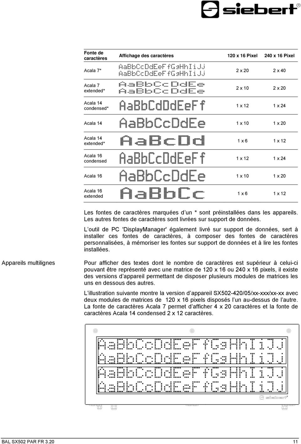 16 extended AaBbCc 1 x 6 1 x 12 Les fontes de caractères marquées d un * sont préinstallées dans les appareils. Les autres fontes de caractères sont livrées sur support de données.
