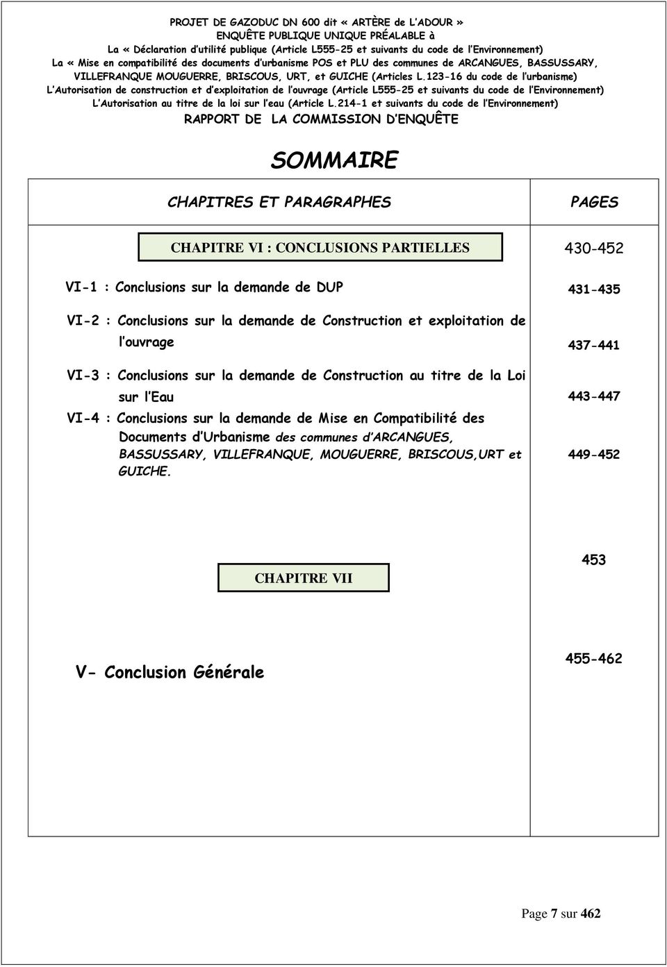 PARTIELLES VI-4 : Conclusions sur la demande de Mise en Compatibilité des Documents d Urbanisme des communes d ARCANGUES, BASSUSSARY,