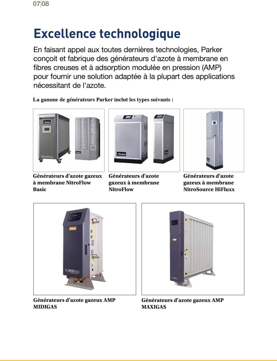 La gamme de générateurs Parker inclut les types suivants : Générateurs d'azote gazeux à membrane NitroFlow Basic Générateurs d'azote gazeux à
