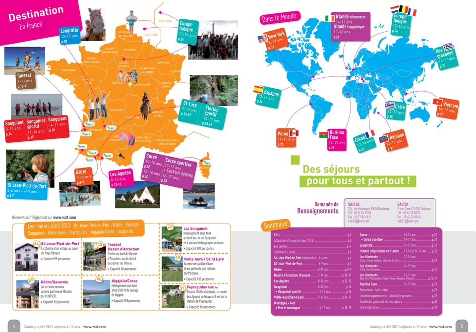 12-13 AUVERGNE Les centres d été 2013 : St-Jean-Pied-de-Port ; Gèdre ; Taussat ; Sanguinet ; Vielle Aure ; Peyragudes ; Algajola Corse ; Lougratte.