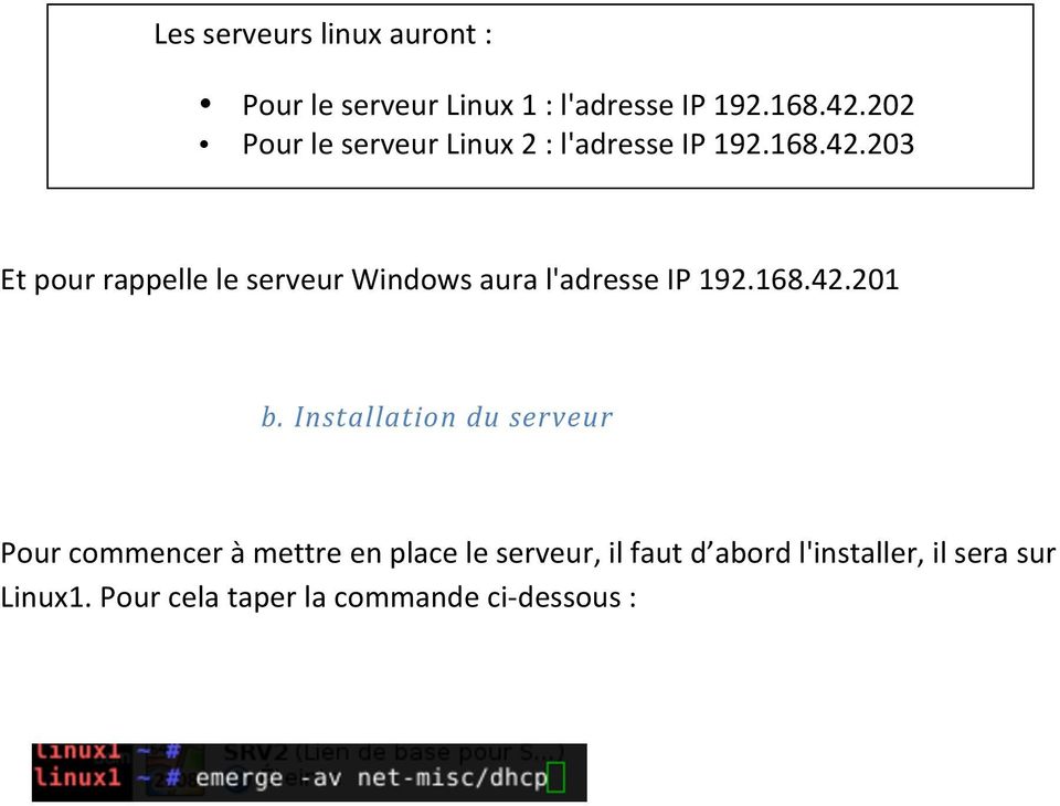 203 Et pour rappelle le serveur Windows aura l'adresse IP 192.168.42.201 b.