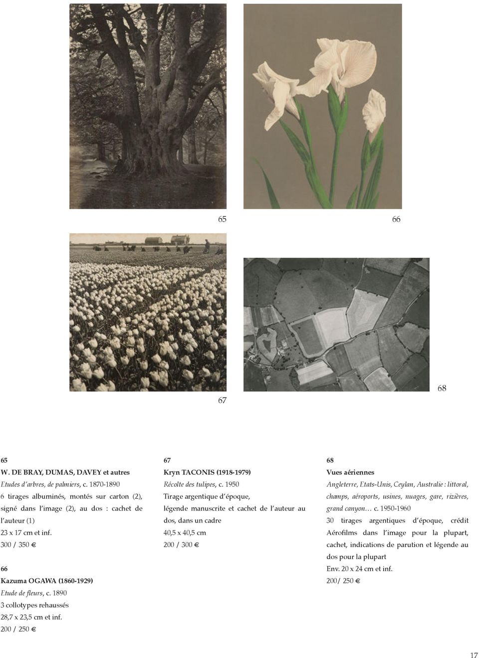 1890 3 collotypes rehaussés 28,7 x 23,5 cm et inf. 200 / 250 67 Kryn TACONIS (1918-1979) Récolte des tulipes, c.