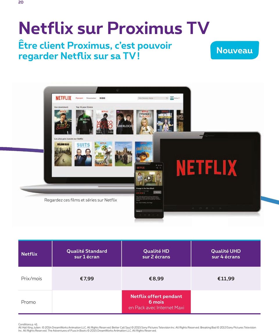 8,99 11,99 Promo Netflix offert pendant 6 mois en Pack avec Internet Maxi All Hail King Julien : 2014 DreamWorks Animation LLC. All Rights Reserved.