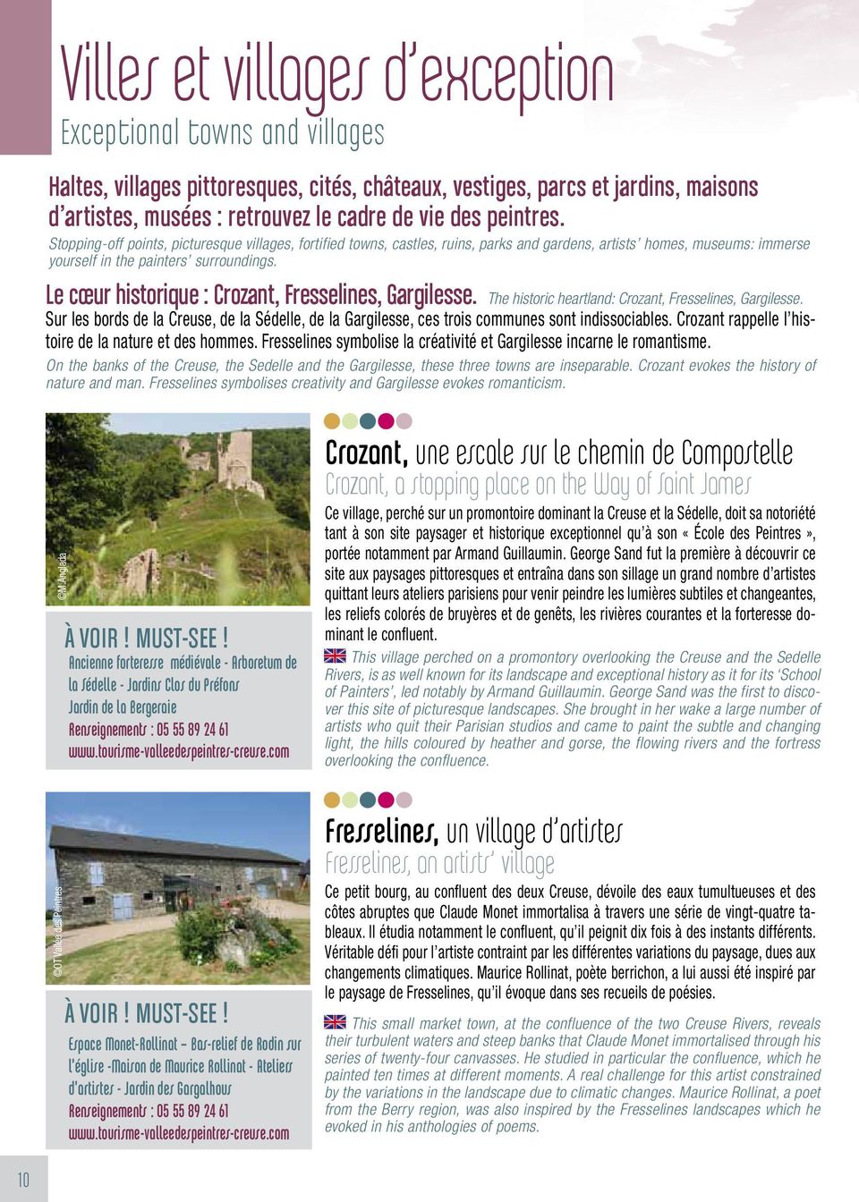 Le cœur historique : Crozant, Fresselines, Gargilesse. The historic heartland: Crozant, Fresselines, Gargilesse.