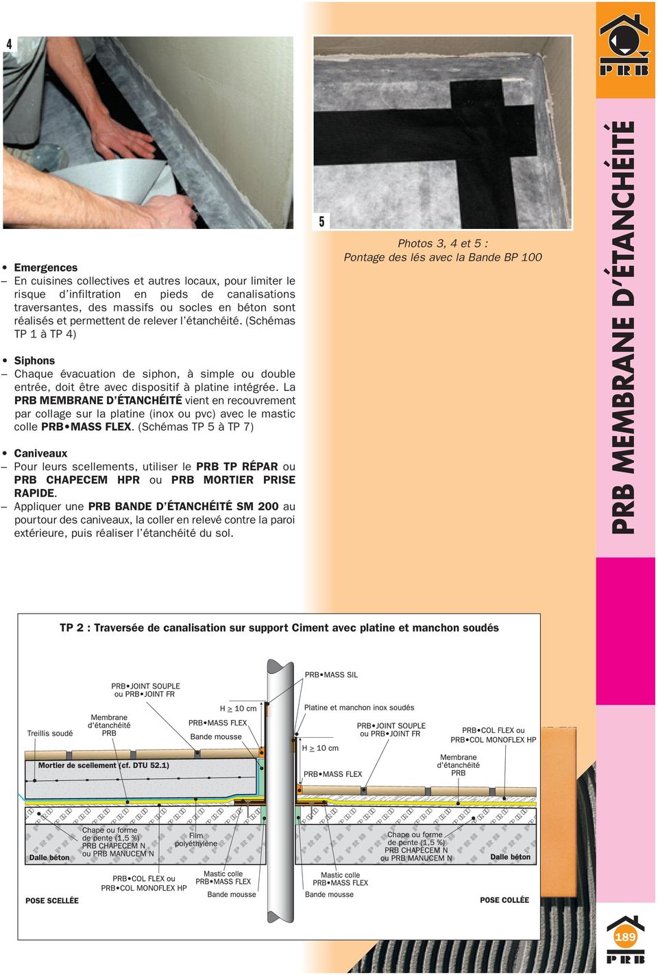 La PRB MEMBRANE D ÉTANCHÉITÉ vient en recouvrement par collage sur la platine (inox ou pvc) avec le mastic colle PRB MASS FLEX.