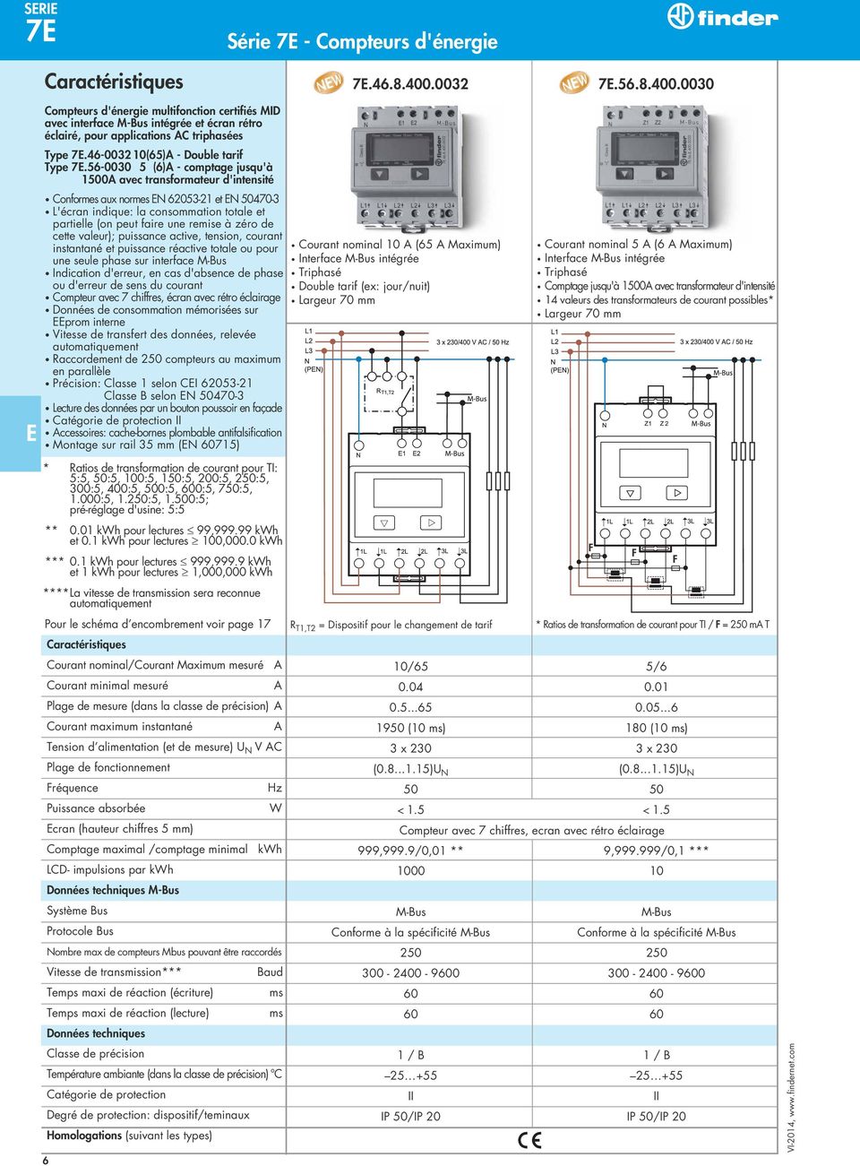 56-0030 5 (6) - comptage jusqu'à 1500 avec transformateur d'intensité Conformes aux normes N 62053-21 et N 50470-3 L'écran indique: la consommation totale et partielle (on peut faire une remise à