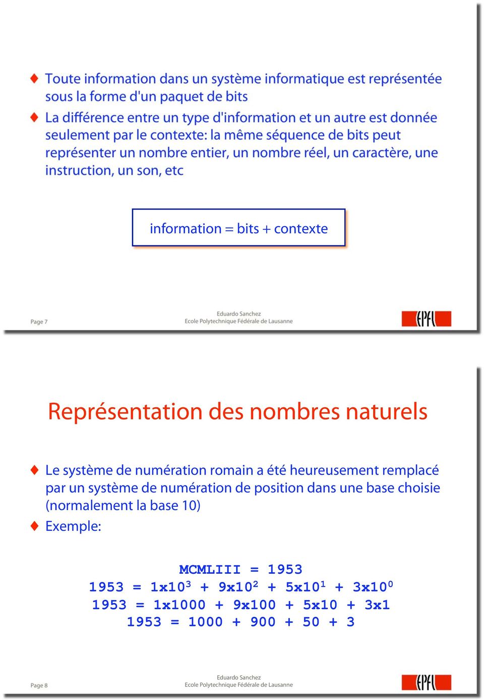 + contexte Page 7 Représentation des nombres naturels Le système de numération romain a été heureusement remplacé par un système de numération de position dans