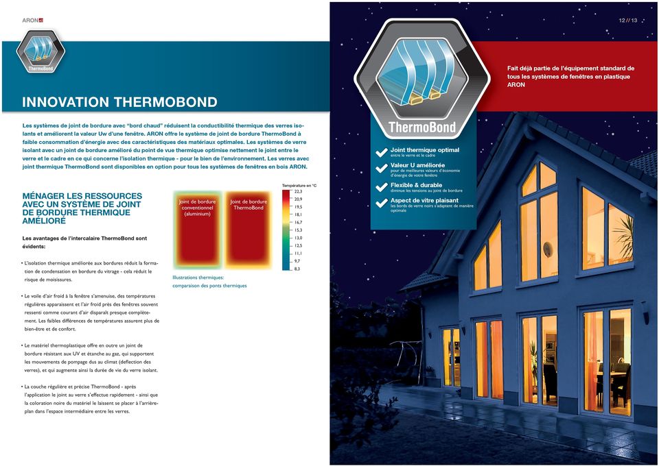 ARON offre le système de joint de bordure ThermoBond à faible consommation d énergie avec des caractéristiques des matériaux optimales.